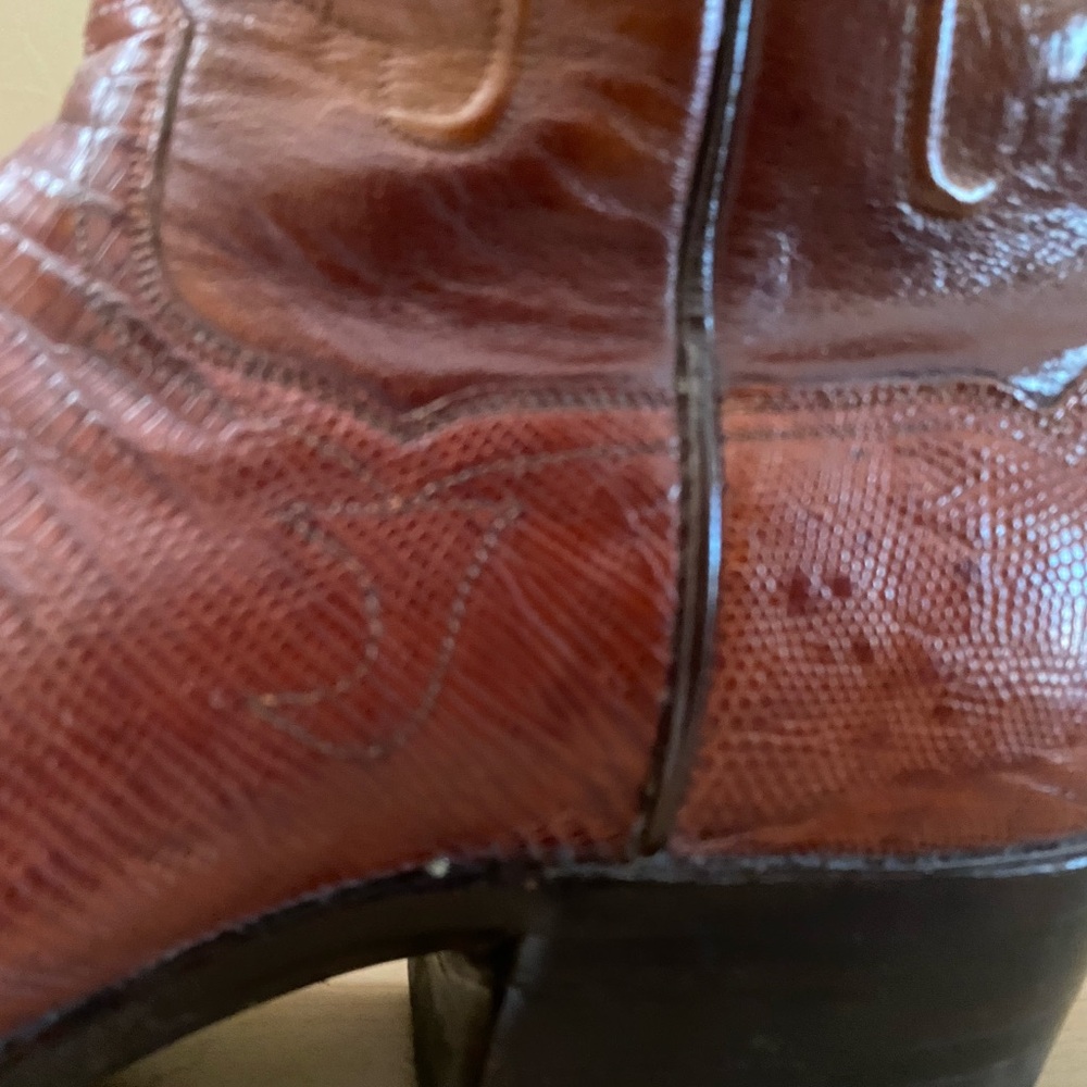 T O Stanley Vintage Brown Lizard Cowboy Boots 9D - Picture 4 of 8